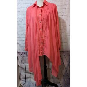 Acqua & Limone Coral Orange Top Tunic Shirt Women Italian Linen Front Drape NWT